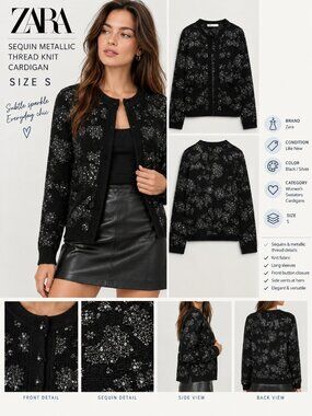 SEQUIN METALLIC THREAD KNIT CARDIGANBLACK size S